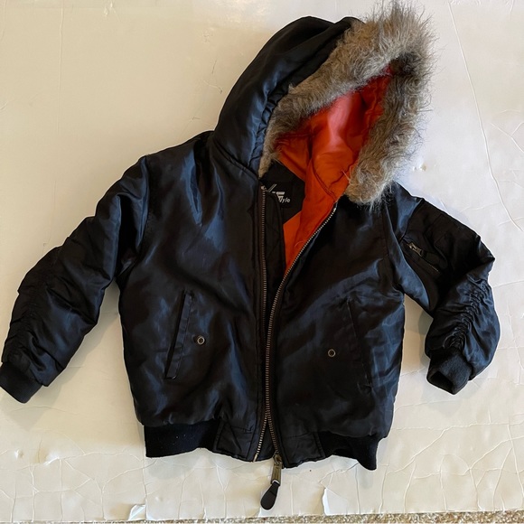 Black Bomber Puffer Jacket with Fur-lined Hood - Picture 1 of 5